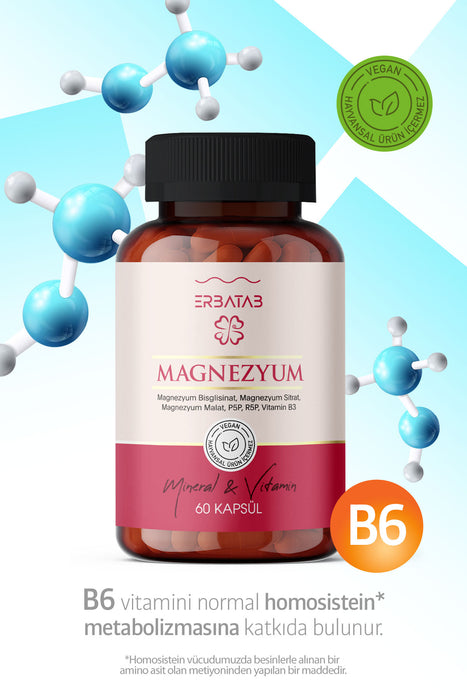  Erbatab Magnezyum (Bisglisinat, Sitrat, Malat) & Vitamin B3