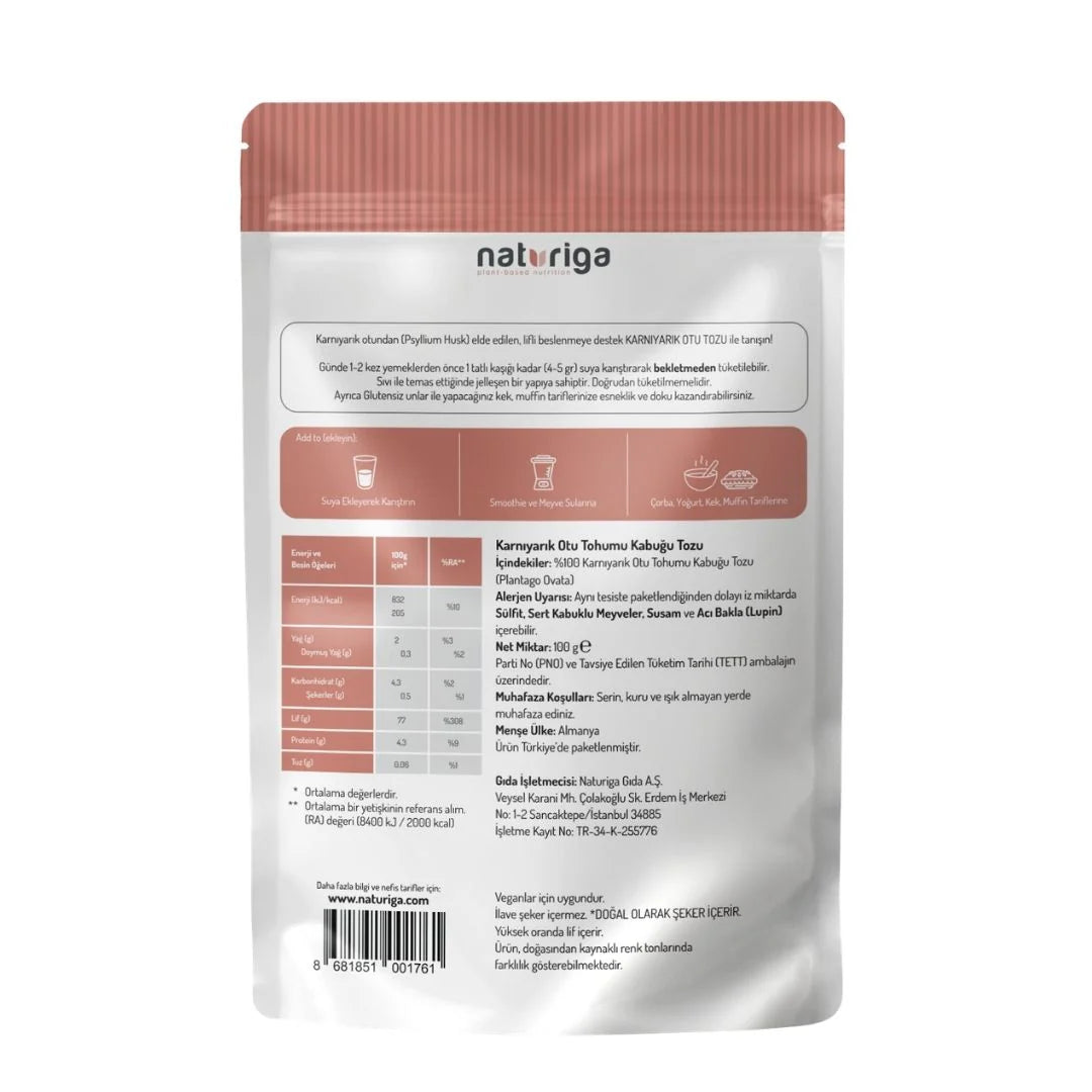 Naturiga Karnıyarık Otu Tohumu Tozu (Psyllium Husk) 100 gr