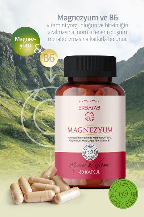  Erbatab Magnezyum (Bisglisinat, Sitrat, Malat) & Vitamin B3