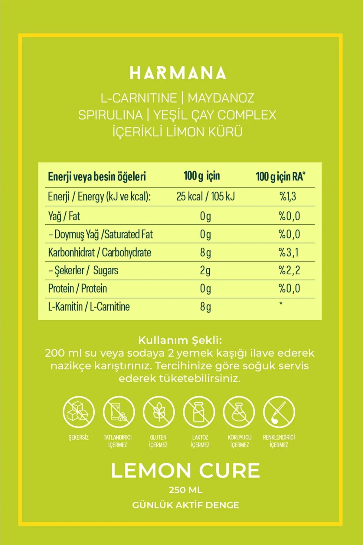 HARMANA D-21 Lemon Cure L-Carnitine İçeren Fonksiyonel İçecek 250 ml