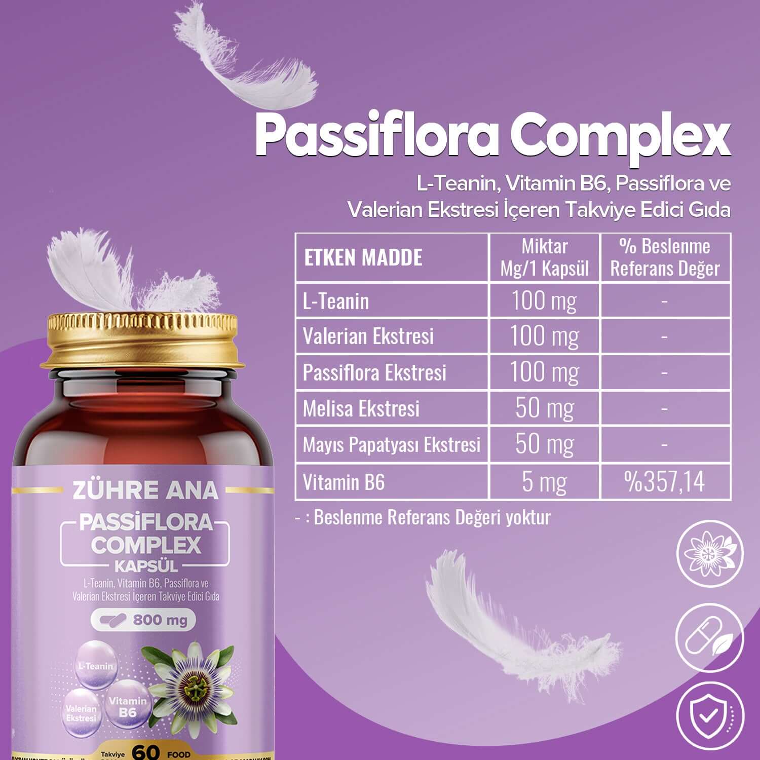 ZÜHRE ANA Passiflora Complex Kapsül 800 mg – 60 Kapsül