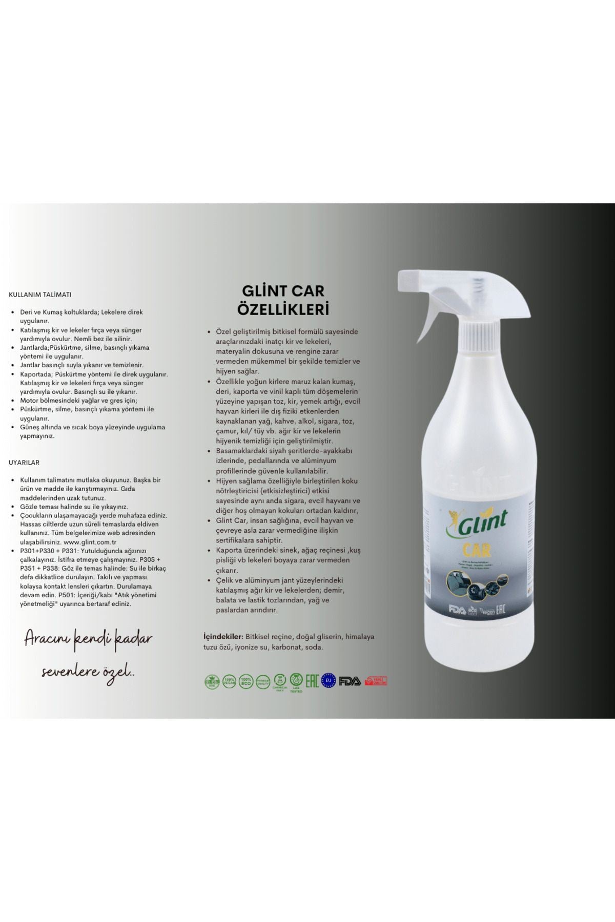 Bitkisel Çok Amaçlı Oto Temizleyici Araç Far Koltuk Paspas Temizleme Jant Parlatıcı