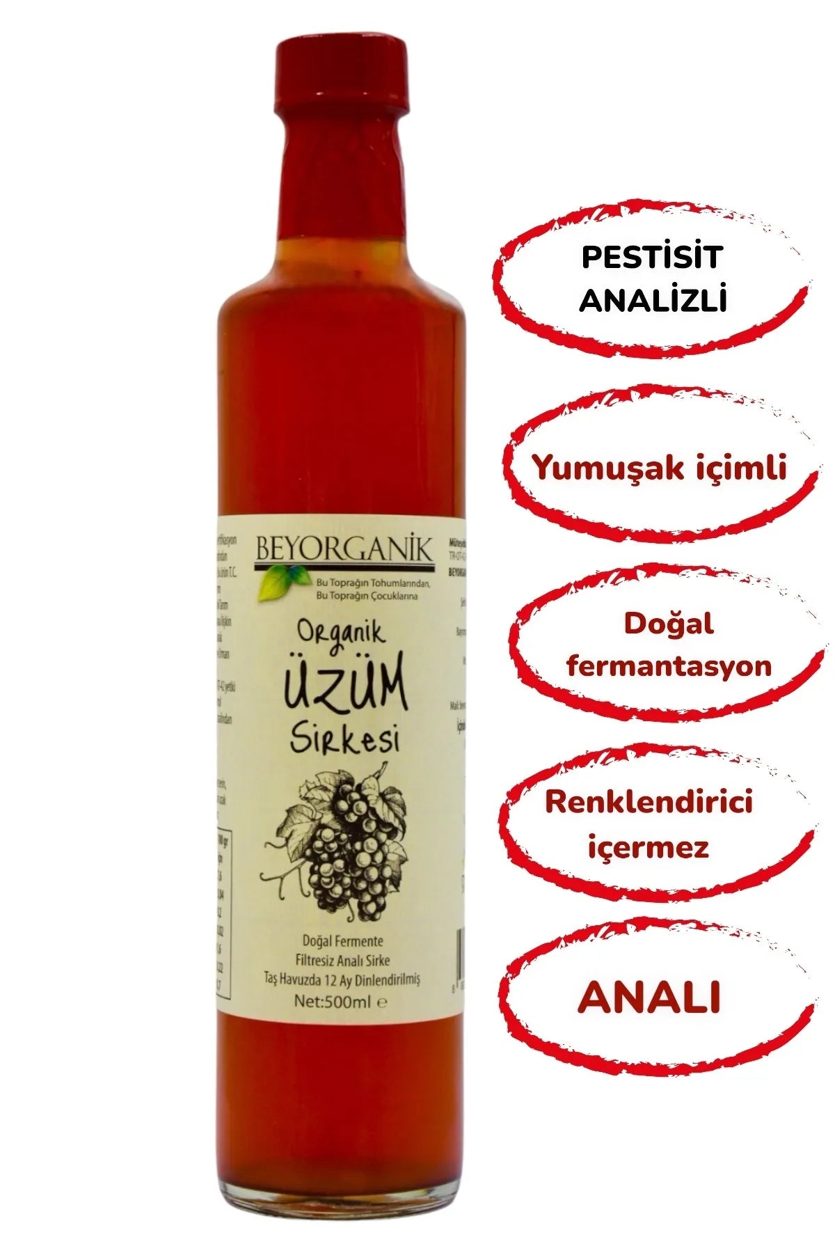 Organik Üzüm Sirkesi 500ml (PESTİSİT VE AĞIR METAL ANALİZLİ)