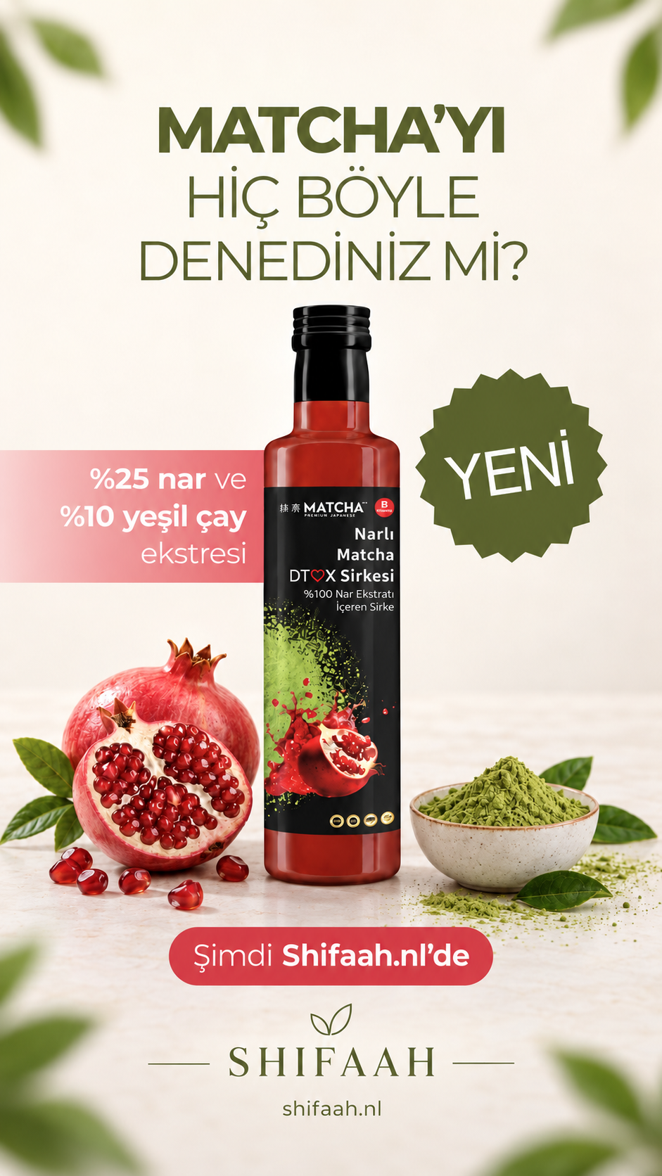 Narlı Matcha Detox Sirkesi – Nar ve Yeşil Çay Ekstreli