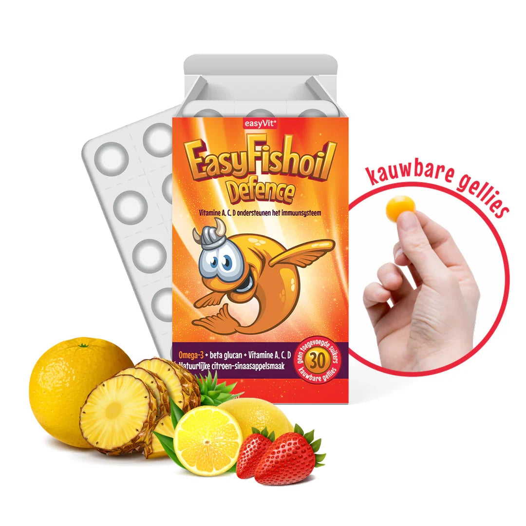EasyFishoil Defence – Çocuklar İçin Beta Glukan, Omega-3 ve Vitamin Desteği | 30 Çiğnenebilir Jel